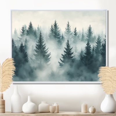 Pin, art mural forêt de brouillard, Lagom