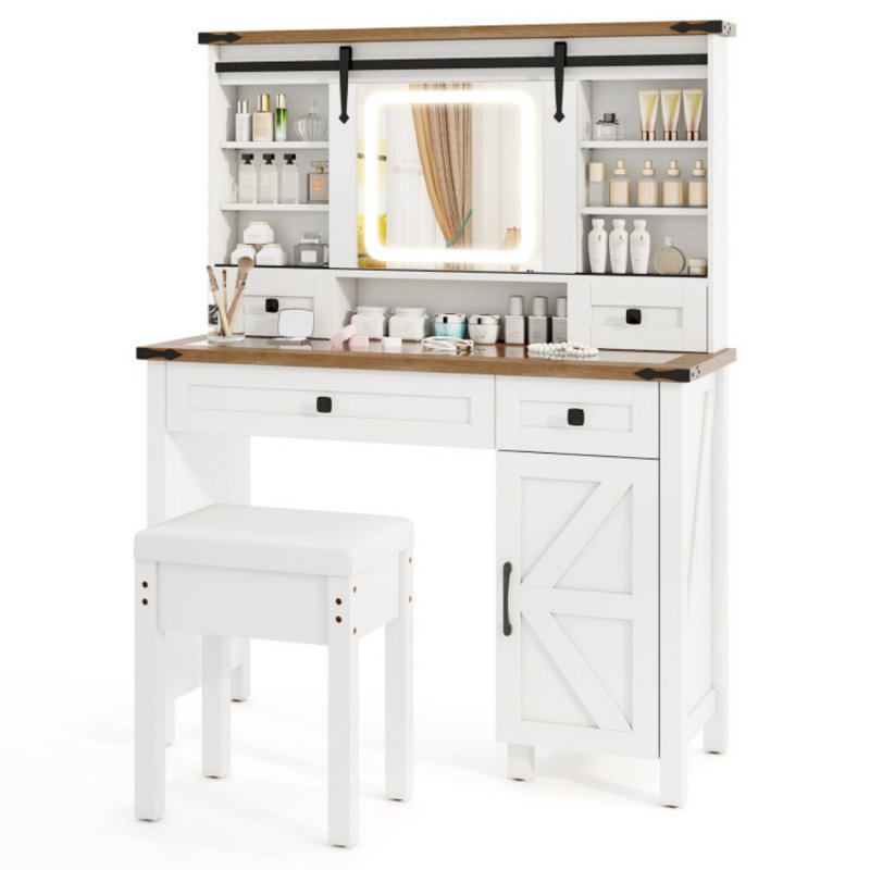 Makeup Vanity Desk with Mirror and 3-Colour Dimmable LED Lights