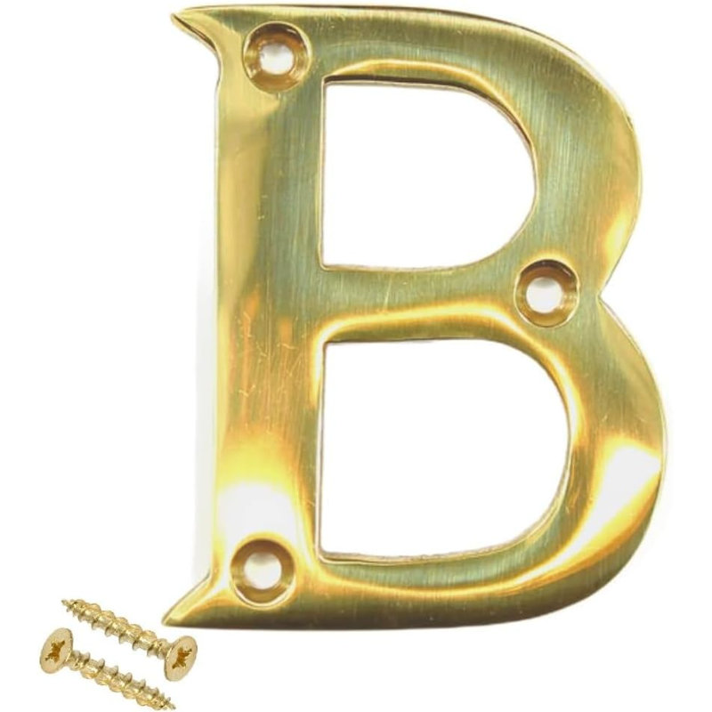 3 inch Brass Door Screw On Weatherproof House Letter with Fixing Screws Fits Wooden, uPVC & Composite Doors, B