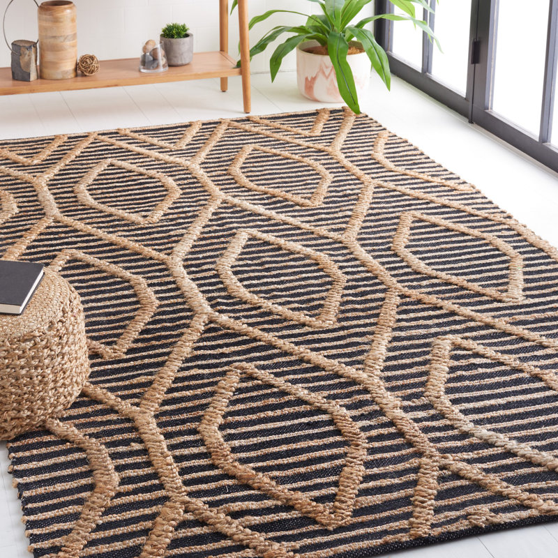 Natural Fiber Flat Weave Jute And Cotton Geometric Rug, Runner 2'3" x 7'