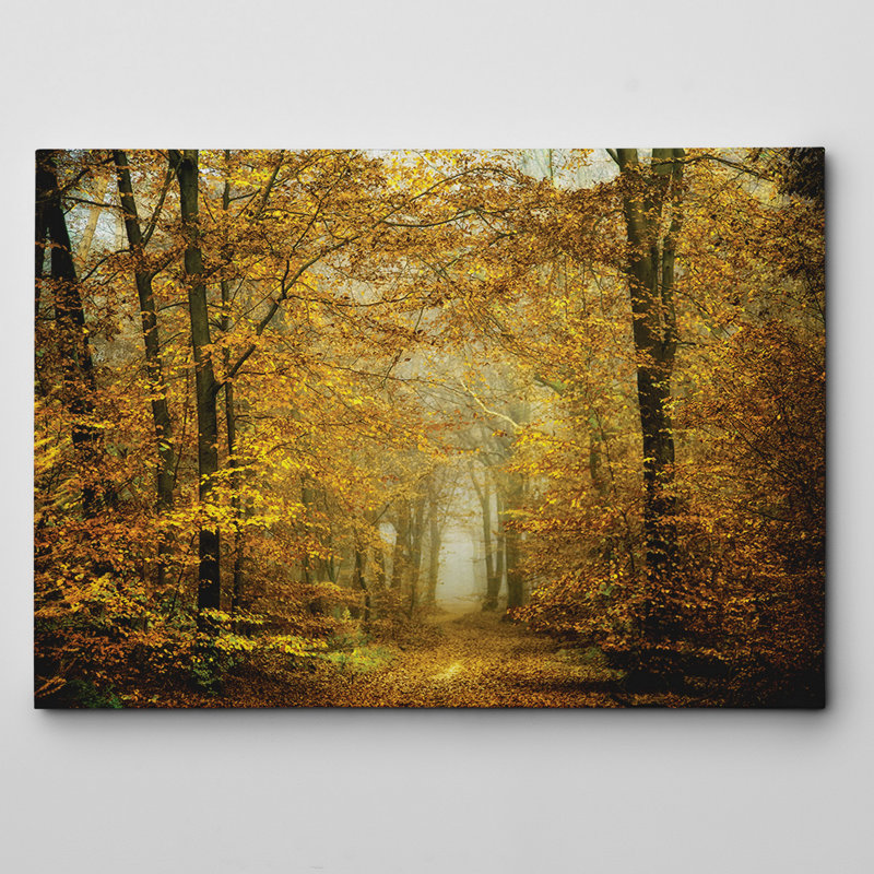 Golden Autumn Forest Path Framed Canvas Print