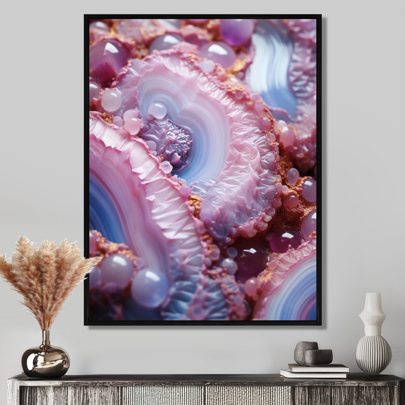 Décoration murale Crimson Glam Agate Elegance II - marbre, Cadre flottant noir, H 20 po x l 12 po x P 1 po