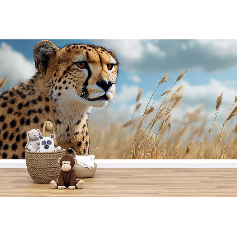 Murale guépard dans une prairie - Papier peint réaliste de safari pour chambre d'enfant ou chambre à coucher