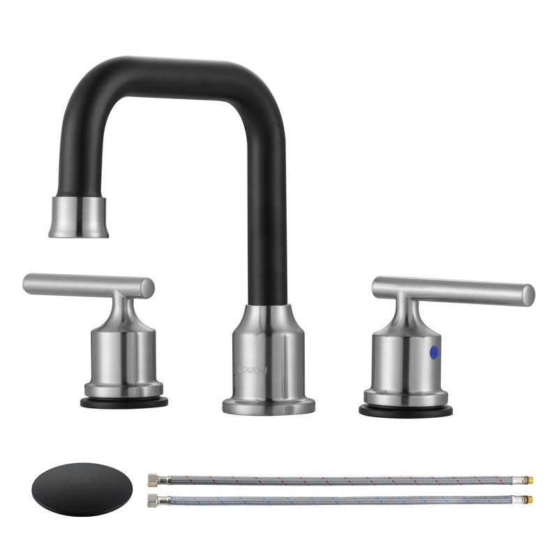 2-handle Bathroom Faucet with Drain Assembly, Brushed Nickel/Black