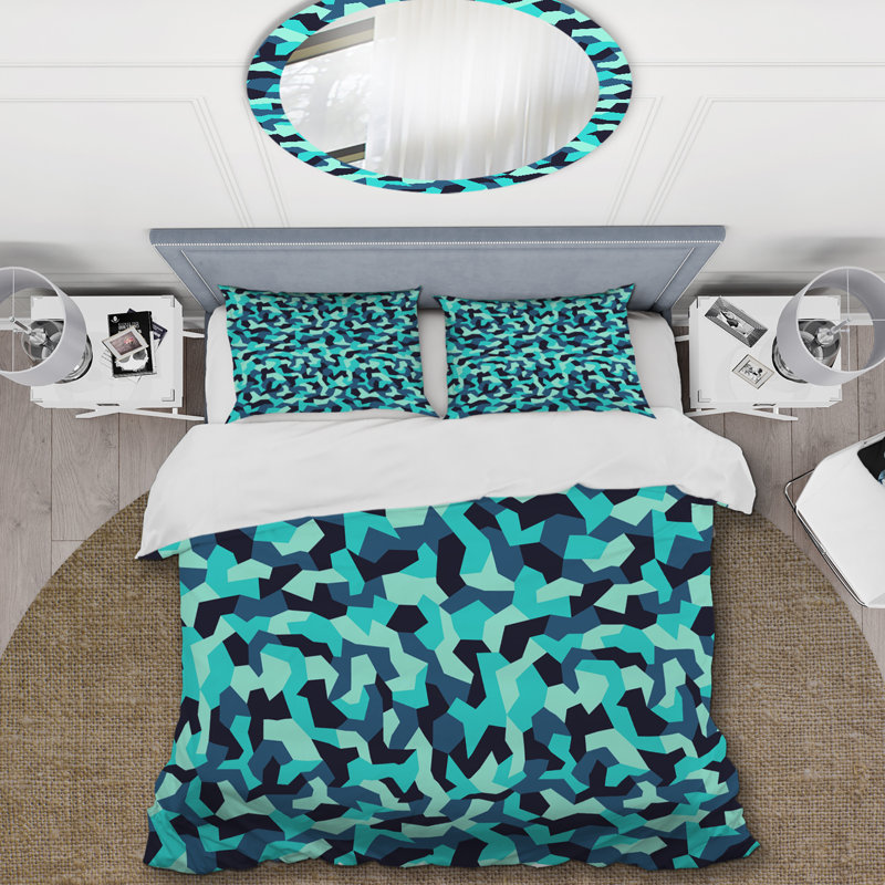 Camouflage militaire bleu tendance - ensemble de housse de couette abstrait - microfibre de polyester