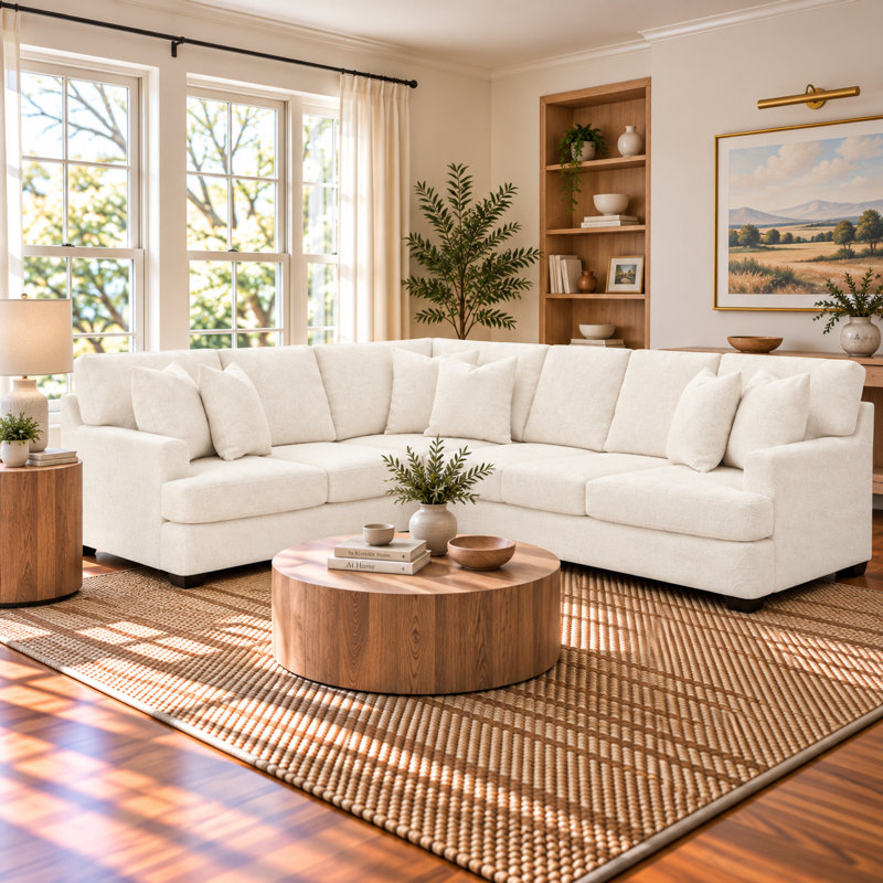 Emilio Upholstered Sectional, Bevin Natural Linen Blend, Left Hand Facing