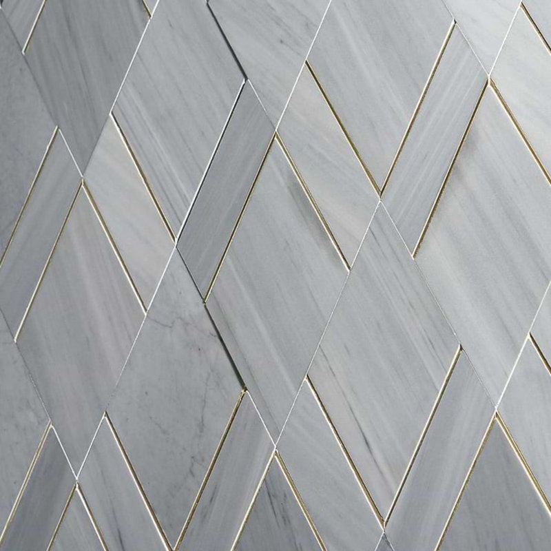 Enver Polished Marble And Brass Mosaic, Gray/Brass