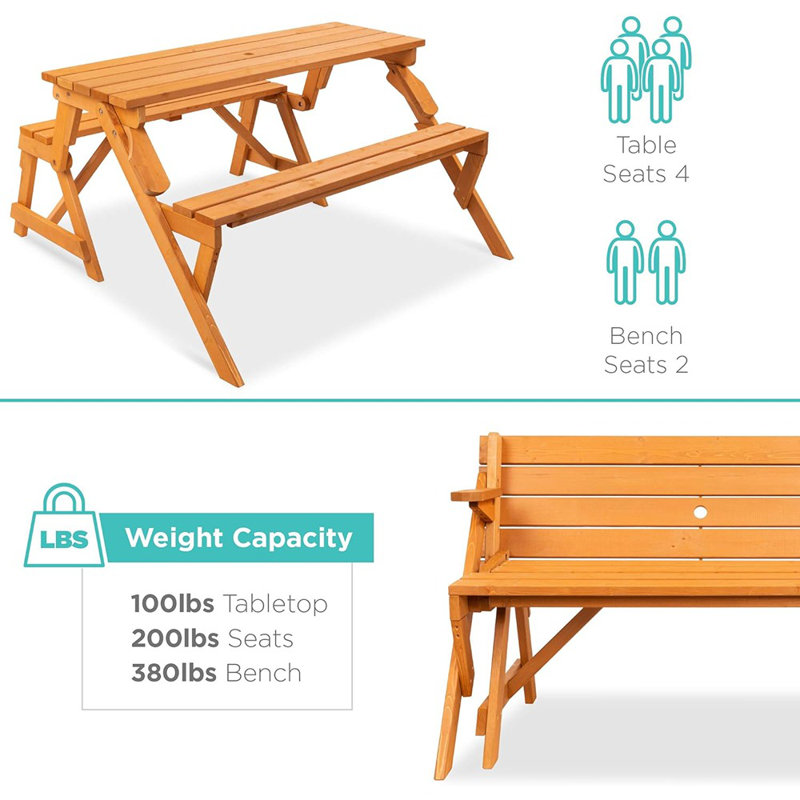 Banc de jardin de table de pique-nique 2 en 1 2 en 1