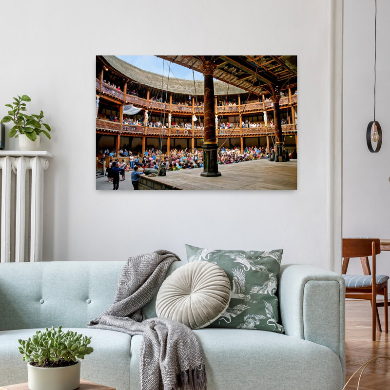 Interior View Of William Shakespeare's Globe Theatre With Audience London England UK by Bob Masters - Wrapped Canvas Print
