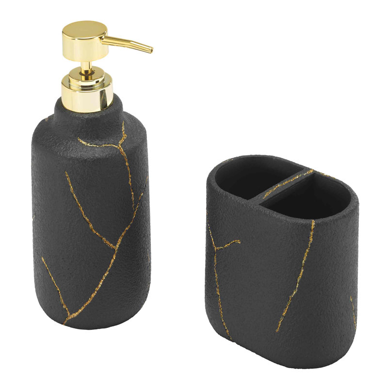Modern Black and Gold Resin Lotion Dispenser Set