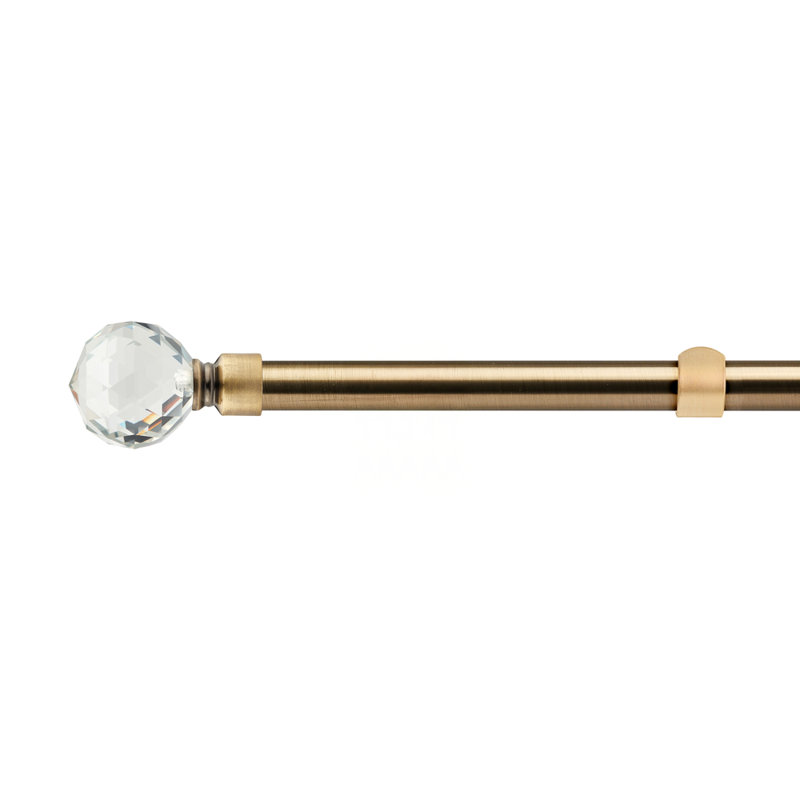 Crystal Adjustable 2cm Single Curtain Pole, 1.2 - 2.1m, Antique Brass