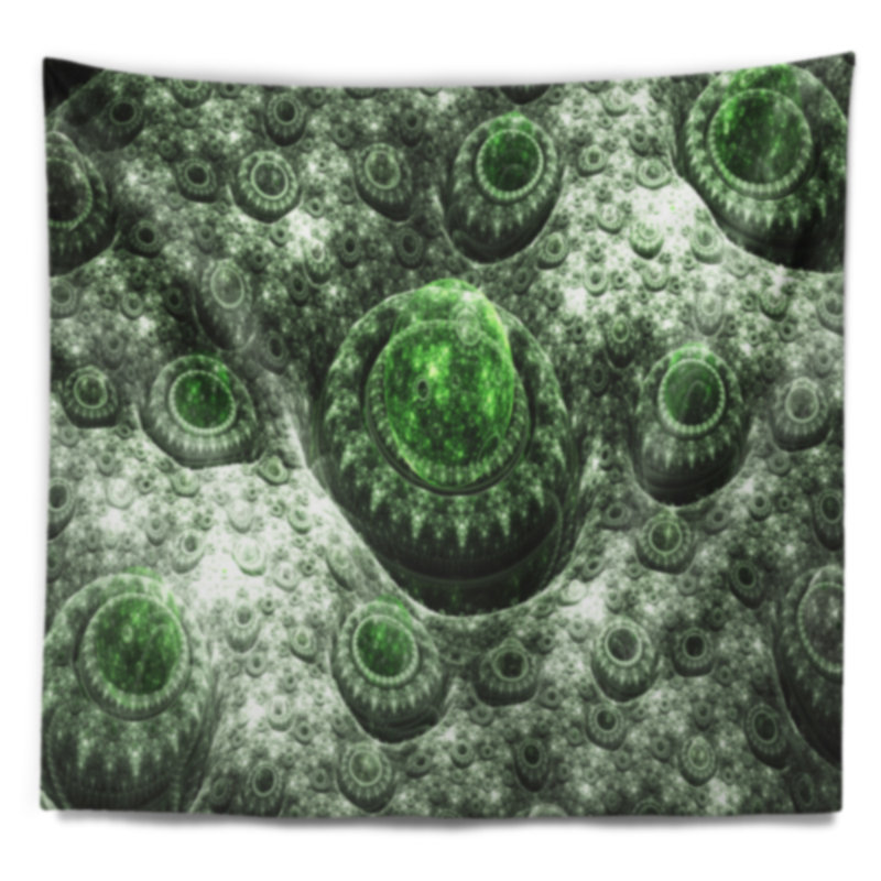 Tapisserie abstraite en paysage fractal vert exotiques, H 68 po x l 80 po