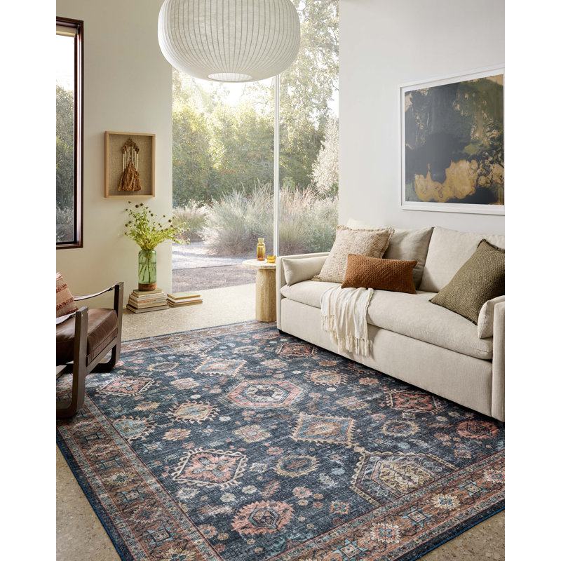 Tapis denim / coucher de soleil lavable à la machine Aaronley, Rectangle 5 pi x 7 pi 6 po