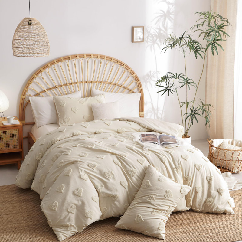Ensemble de literie en microfibre lavable légère Nayoroom, Beige, Édredon grand + 2 taies d'oreiller standard