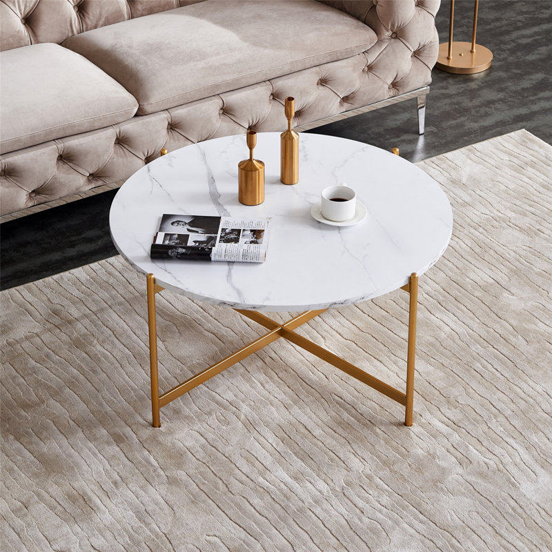Table basse Subhan, Blanc, Doré, Marbre