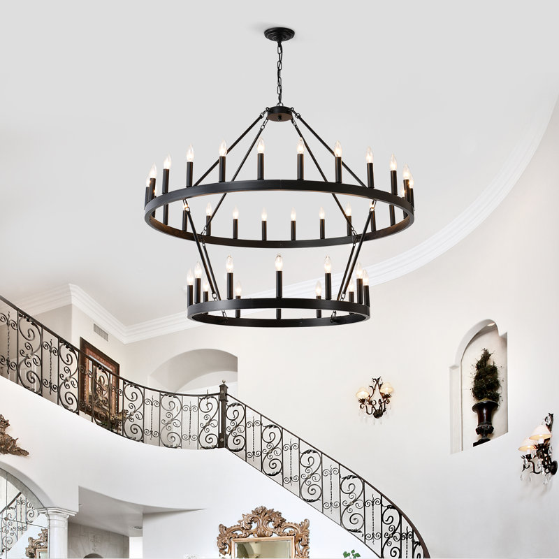 Holden 2-Tier Wagon Wheel Chandelier with Adjustable Height (Bulb Not Included)