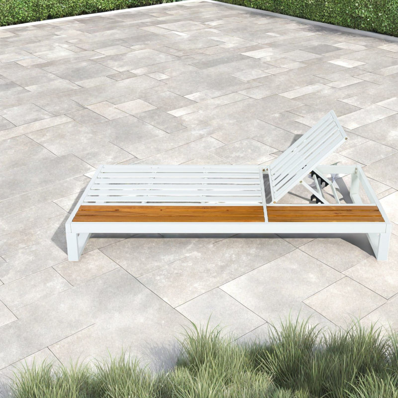 Méridiennes de patio réglables avec rangement, bord de piscine moderne en bois et métal