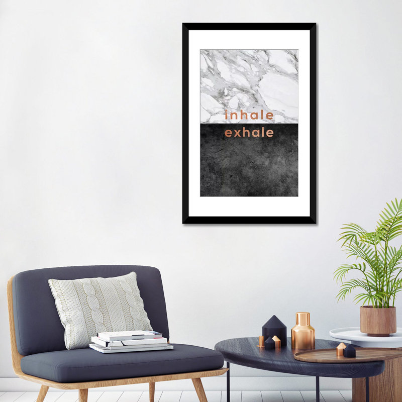 «Inhale Exhale», impression sur toile, Papier d'art encadré noir, Blanc, H 24 po x l 16 po x P 1 po