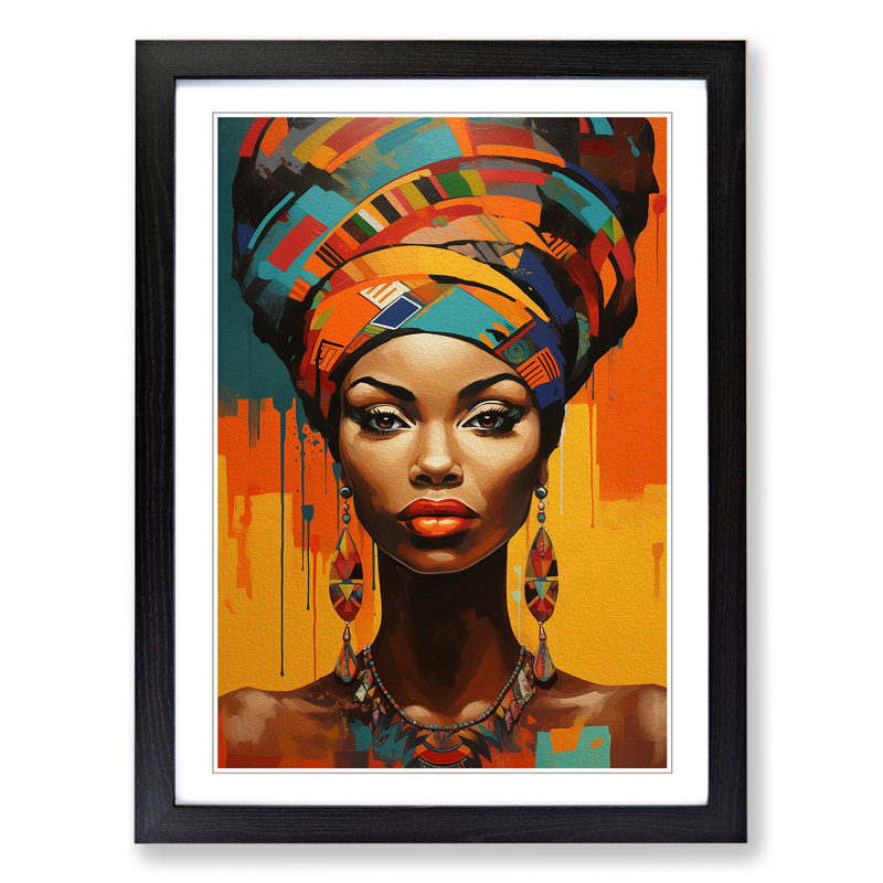 XYZ-FRM-V1223-1776 African Woman Modern - Single Picture Frame Print on Wood, 64cm H x 46cm W x 2cm D, Black 