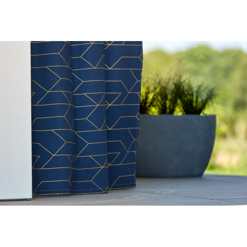 Goldene Linien Cotton Room Darkening Curtain Pair, 135cm Width x 230cm Drop, Dark blue