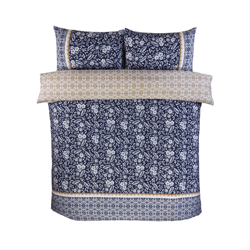 ELEANOR Polyester Floral Duvet Cover Set with Pillowcases Included, Single, 2, Navy