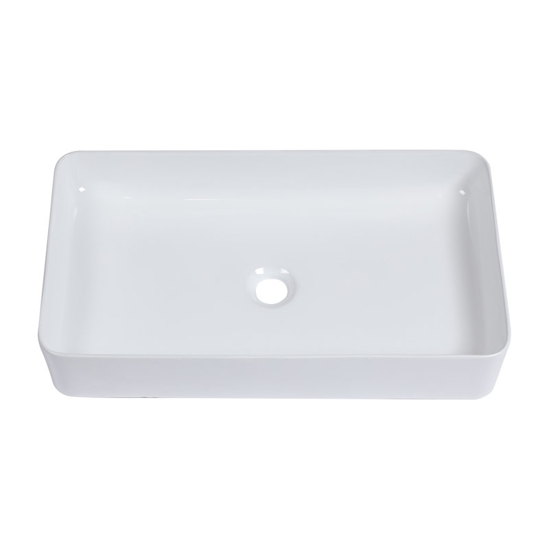 24"X14" White Ceramic Rectangular Vessel Bathroom Sink