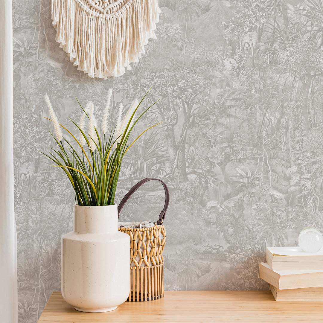 Akikazu Self-Adhesive Wallpaper Roll, 16.5" L x 20.5" W, Countryside Gray Toile
