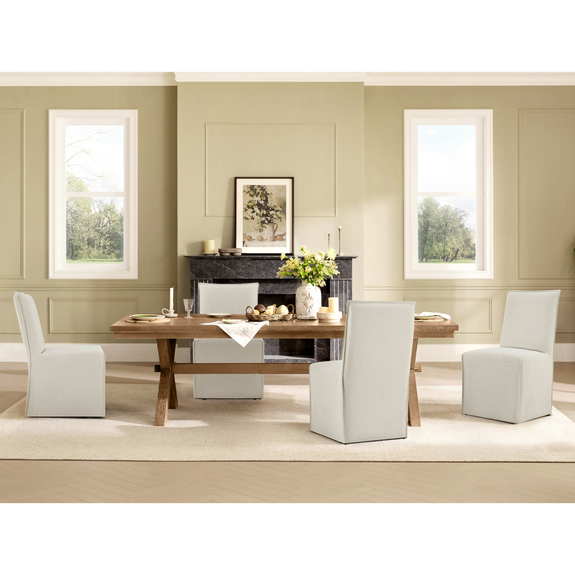 Jaffson Slipcover Upholstered Dining Chair (Set of 2), Performance Linen Effie Linen 