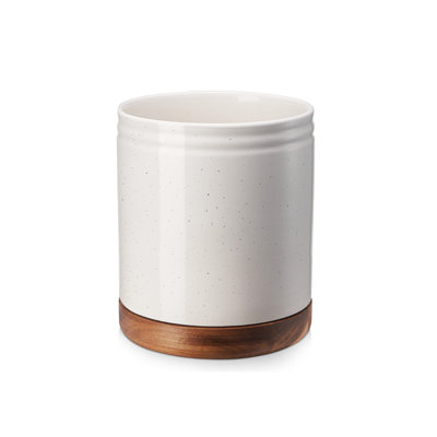 Extra Large Utensil Holder For Countertop,360 Degrees Rotating,Glaze With Specks,White And Brown