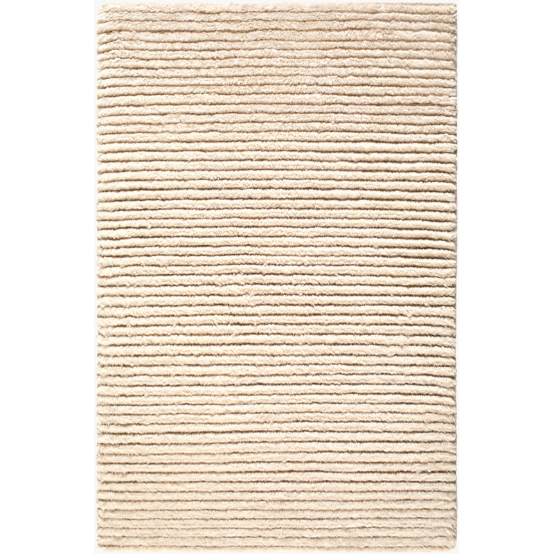 Azure Hand Knotted Wool Area Rug, Cream, Rectangle 8' x 10'
