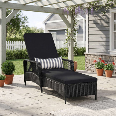 Outdoor Patio Wicker Chaise Lounge Chair With Soft Pillow Adjustable Backrest And Thick Padded Cushion For Poolside Backyard Relaxation Use