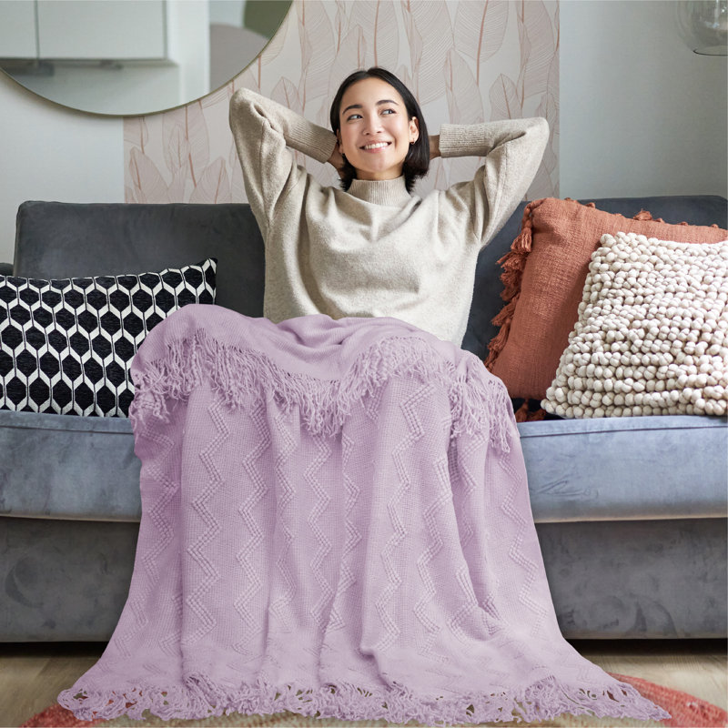 Lavender Purple Knitted Fleece Reversible Throw Blanket
