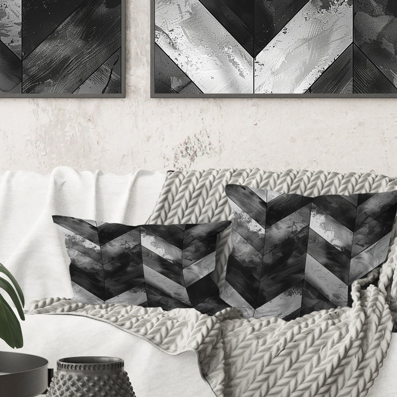 Coussin décoratif gris à chevrons gris anthracite I, H 16 po x l 16 po