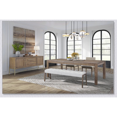 Table de salle à manger extensible en placage d'orme avec rallonge amovible, idéale pour les réunions de famille et une décoration intérieure moderne.