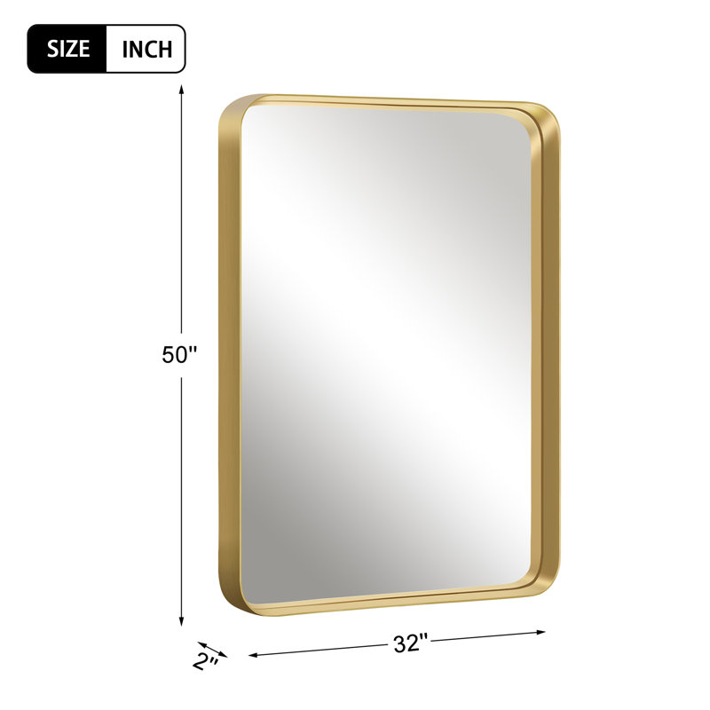 Miroir de salle de bain mural moderne rectangulaire en alliage d'aluminium avec cadre rectangulaire pour salle de bain, vestibule, salon