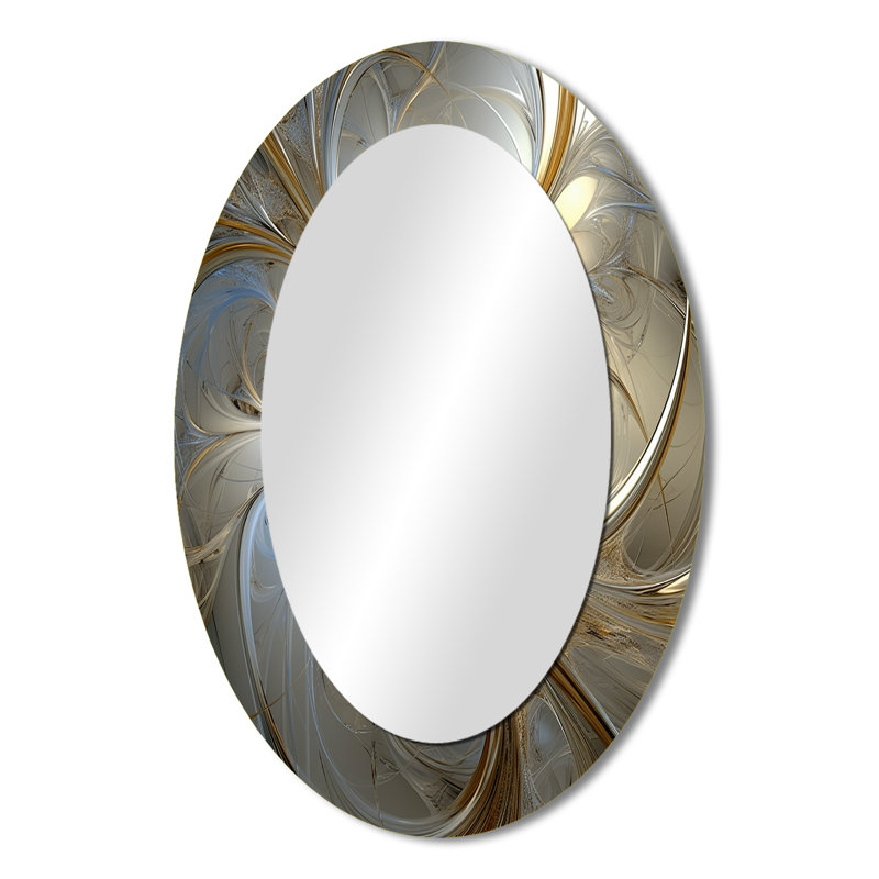 Tendre spirale florale bleue pâle - Miroir décoratif abstrait ovale sur métal, 36 po x 24 po