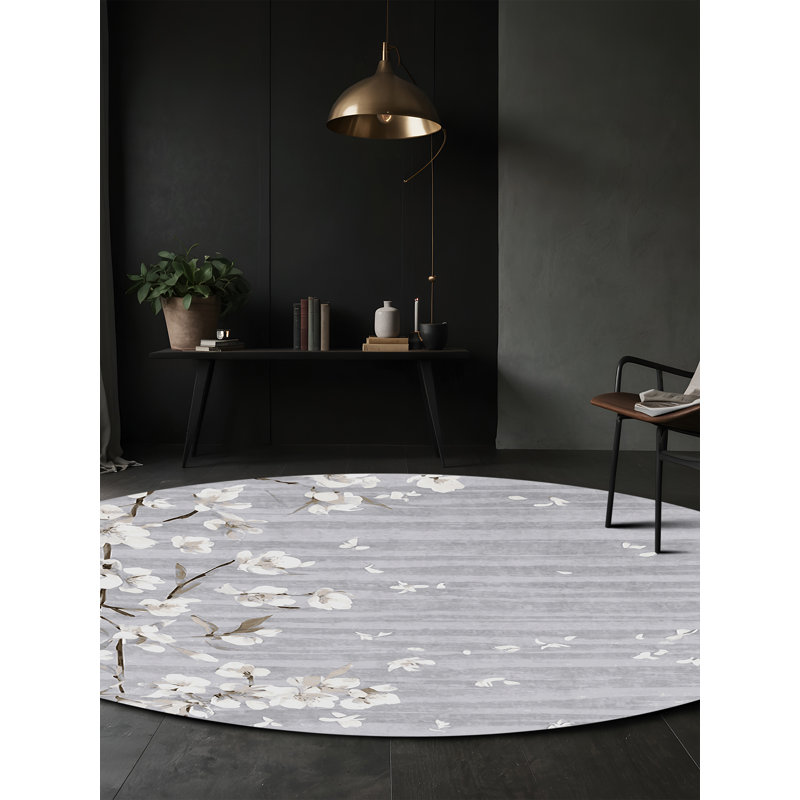 Tapis bleu soyeux et moelleux, Rond 8 pi