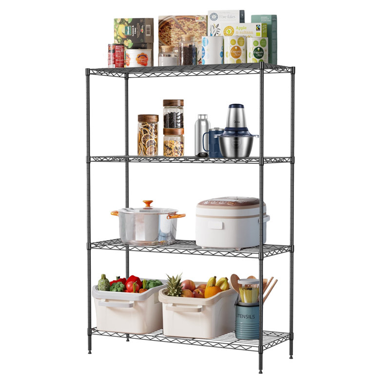 4 Tier Wire Shelving Standing Shelving Unit Storage Shelf 13.3”D X 35.4” W X 53.7 H Steel Frame Adjustable Layer Racks Metal Commercial Shelf Household Wire Shelving Solid Office Shelf Utility Shelf, Black