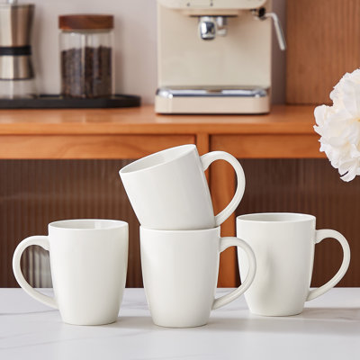Ensemble de grandes tasses en céramique blanche 4 pièces | Grandes tasses à café 16 oz, modernes et robustes