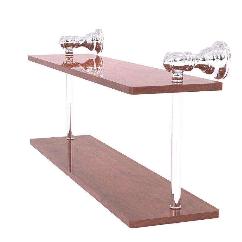 Tablette en bois massif 2 pièces avec barre à serviettes Freyja, H 5,6 po x l 16 po x P 9,2 po, Chrome poli