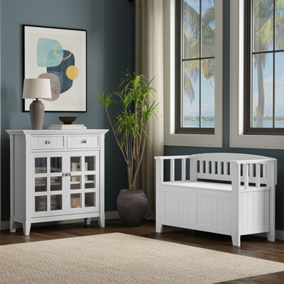 Petit banc de rangement en bois massif Acadian de 36 po de largeur et armoire de rangement de 36 po de largeur en blanc