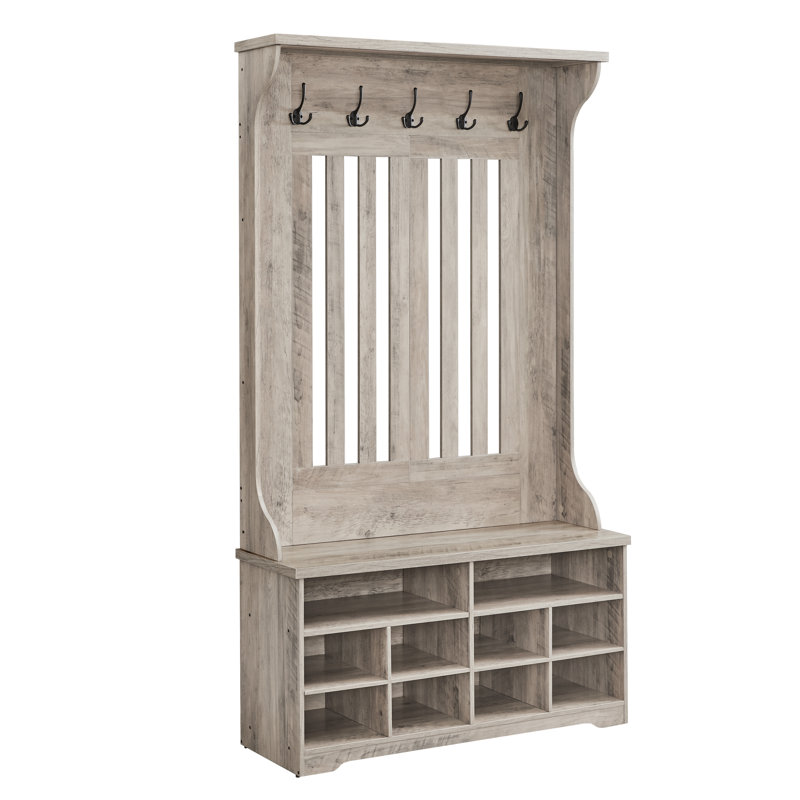 Chalemet Hall Tree 39.4'' Wide with Bench and Shoe Storage, Greige