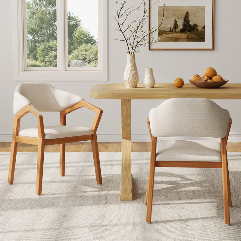 Marvelle Modern Contemporary Chenille Upholstered Armchair with Bent Wood Frame, Beige Cushion/Natural Frame