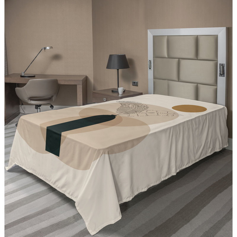 Drap plat moderne de style bohème Ambesonne, Drap plat pour lit simple TG, Vert réséda foncé / motif abstrait beige