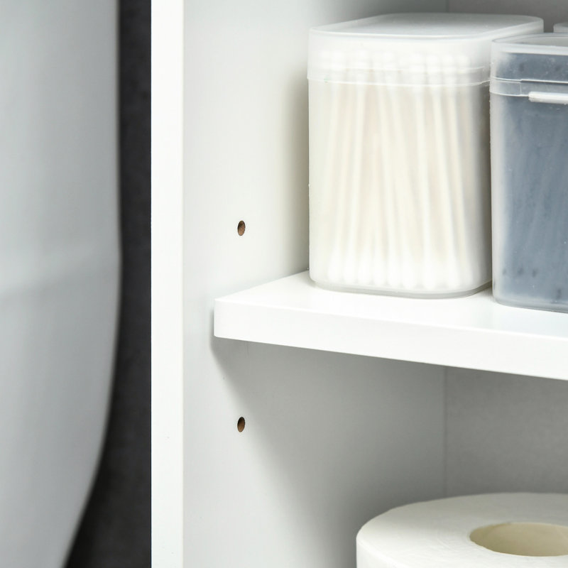 Armoire de rangement pour salle de bain au-dessus de la toilette, autoportante blanche avec tablettes réglables, permettant d'économiser de l'espace pour le papier et les serviettes de toilette