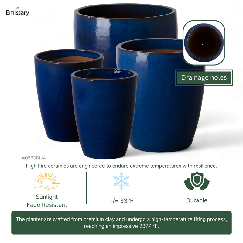 Handmade Ceramic Planter, Blue, 14" H x 11.5" W x 11.5" D