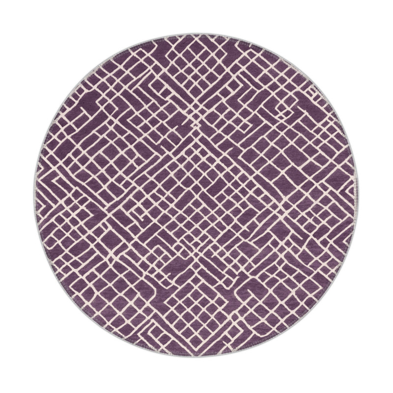 Trellis Purple Indoor and Outdoor Area Rug, Round 5'