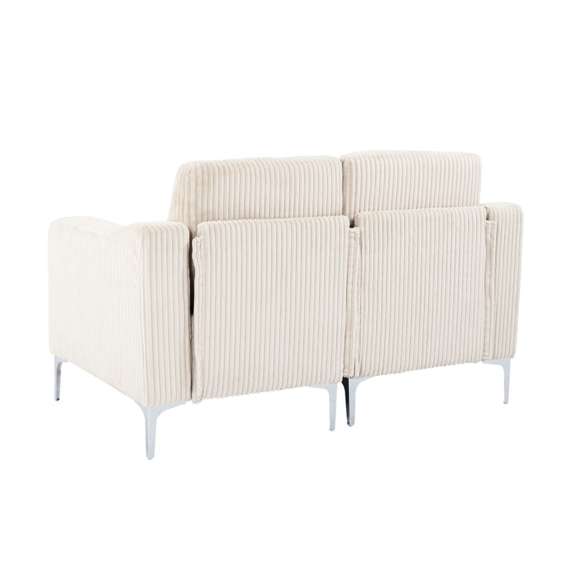 Canapé modulaire beige en velours côtelé pour deux personnes, structure en bois massif et manufacturé, siège à coussins multiples, installation à deux places rapide et simple, conception à ressorts à arc,