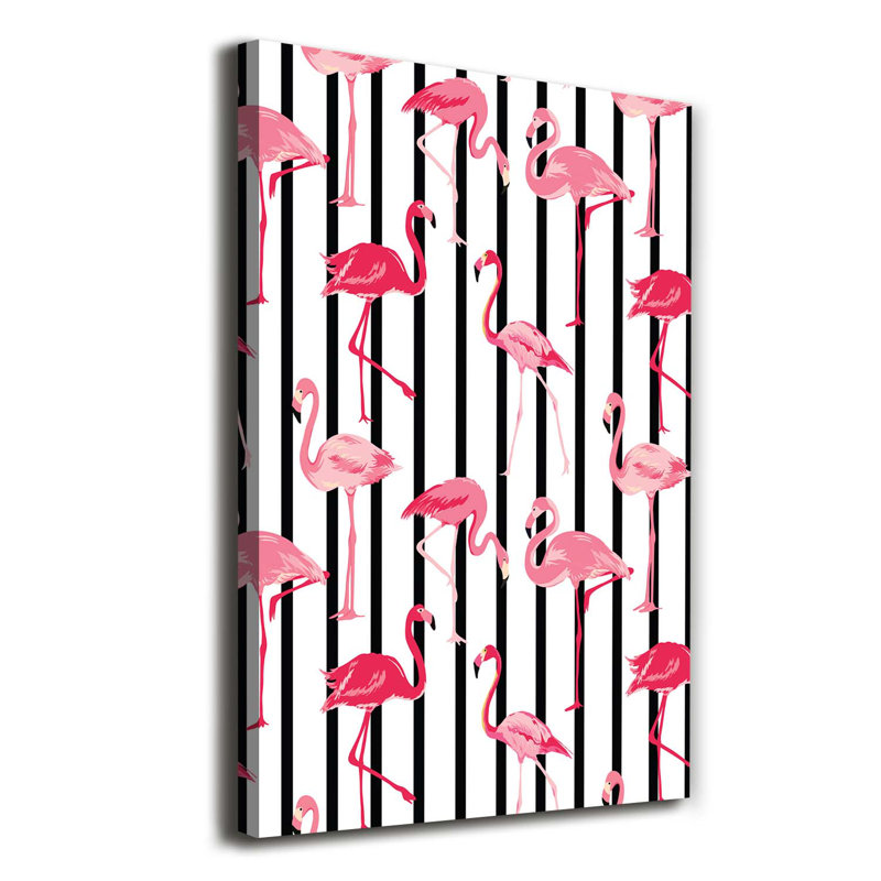 Flamingos And Stripes - Wrapped Canvas Print