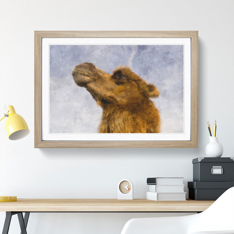 Camel - Picture Frame Painting, 27cm H x 36cm W x 2cm D, Oak Framed